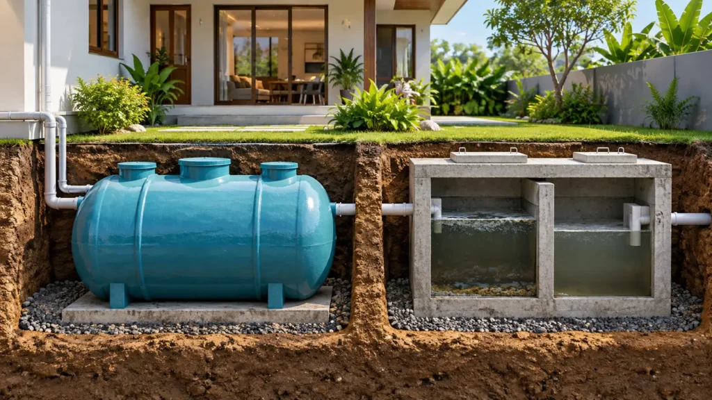 septic tank fiberglass atau beton